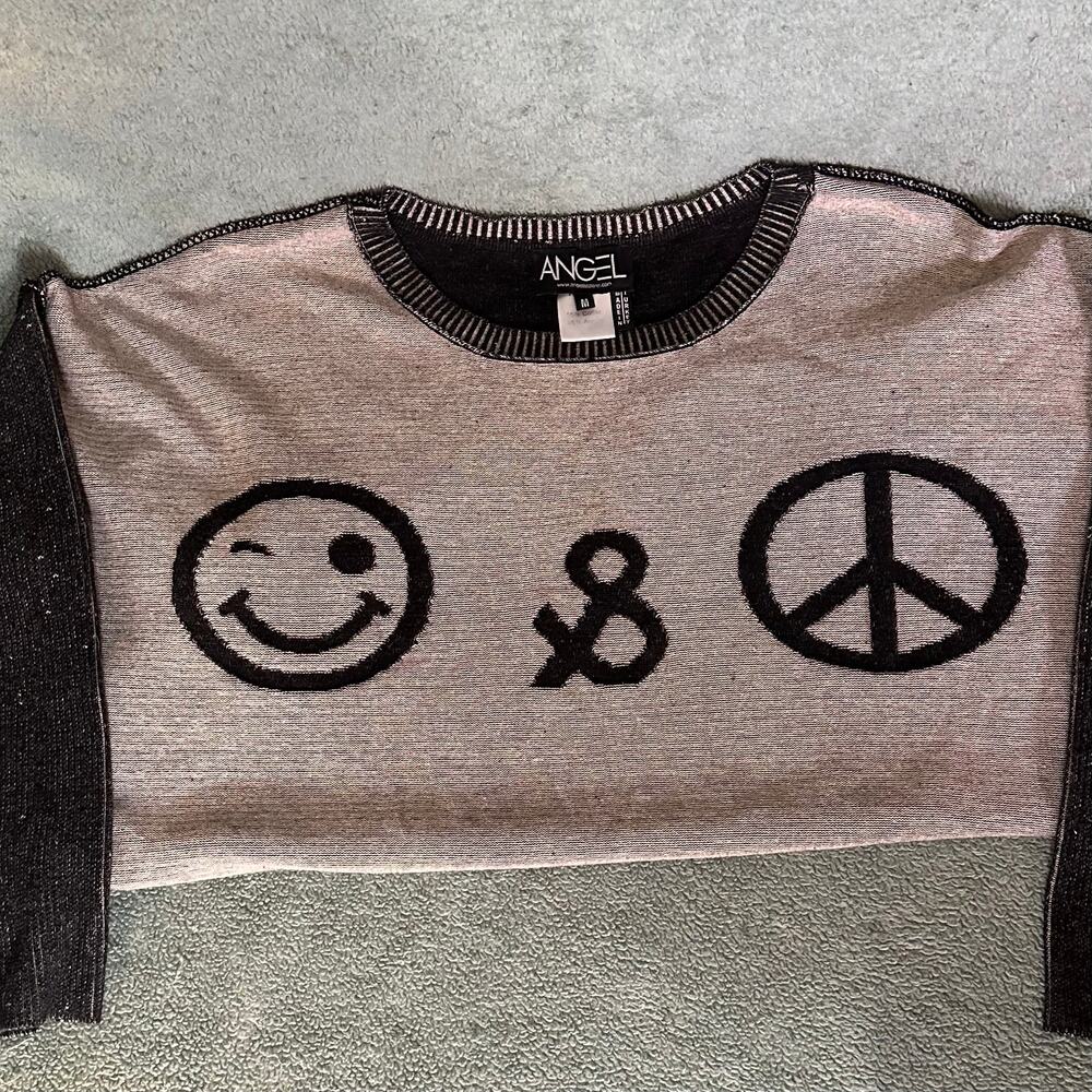 Angel Apparel Smiley Face Peace Sign Knit Sweater Top Womens M - Picture 2 of 6